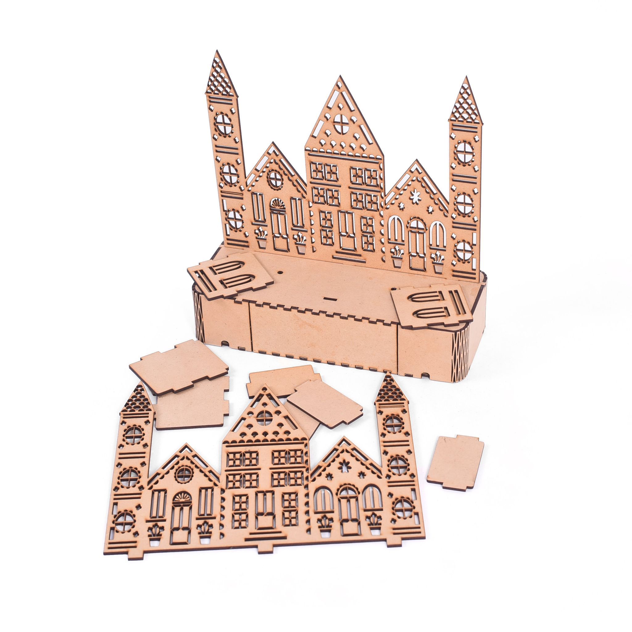 Room Decorative Christmas Wooden Big Ben Scene Xmas Ornament LED Light Lamp