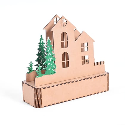 Christmas Wood House with Tree Showpiece