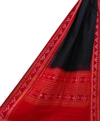Black Red Sambalpuri Handwoven Double Ikat Cotton Dupatta SFCDUP1673