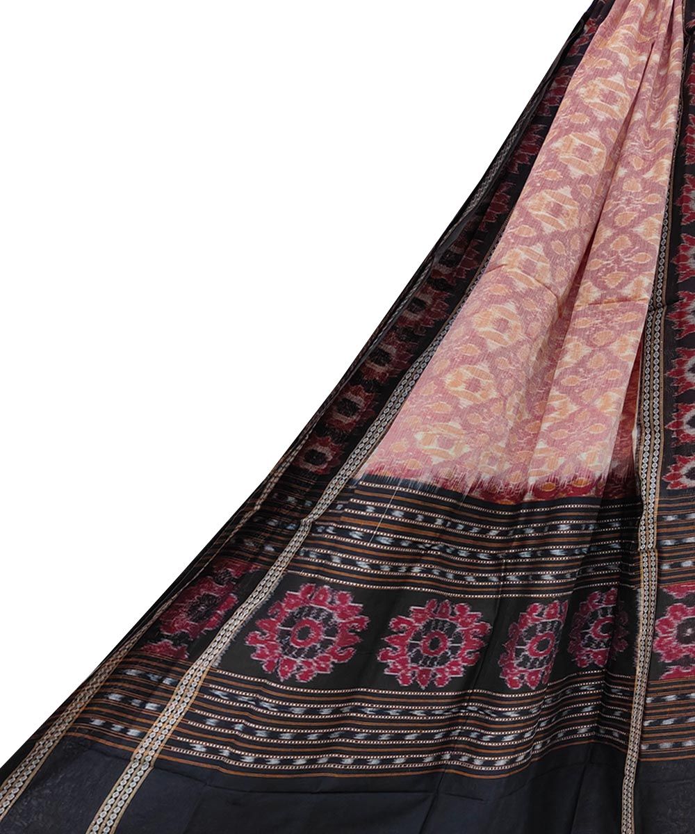 Beige Black Sambalpuri Handwoven Single Ikat Cotton Dupatta SFCDUP1676