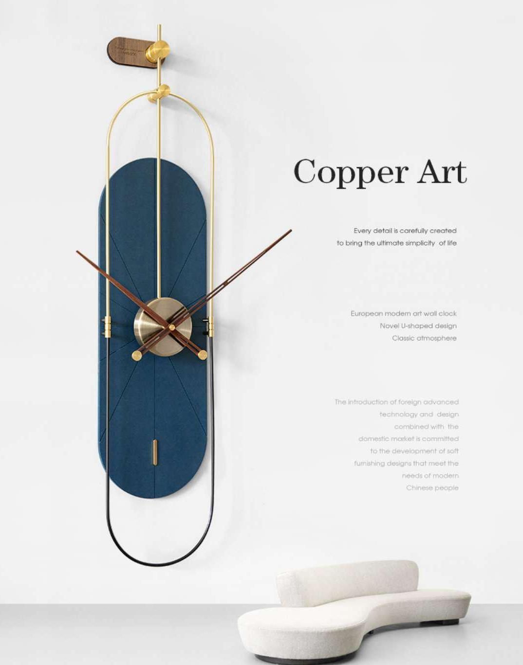Copper art capsule wall clock blue