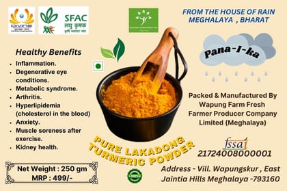 Pana-l-ka Pure Lakadong Turmeric Powder from Meghalaya, 250g