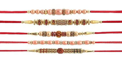 L.O.F Lords of Fashion Set of 5 Threadfor Brother (Rudraksha, AD Stone, Om Beads & Beads with AD Stone