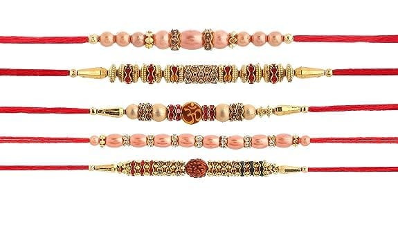 L.O.F Lords of Fashion Set of 5 Threadfor Brother (Rudraksha, AD Stone, Om Beads & Beads with AD Stone