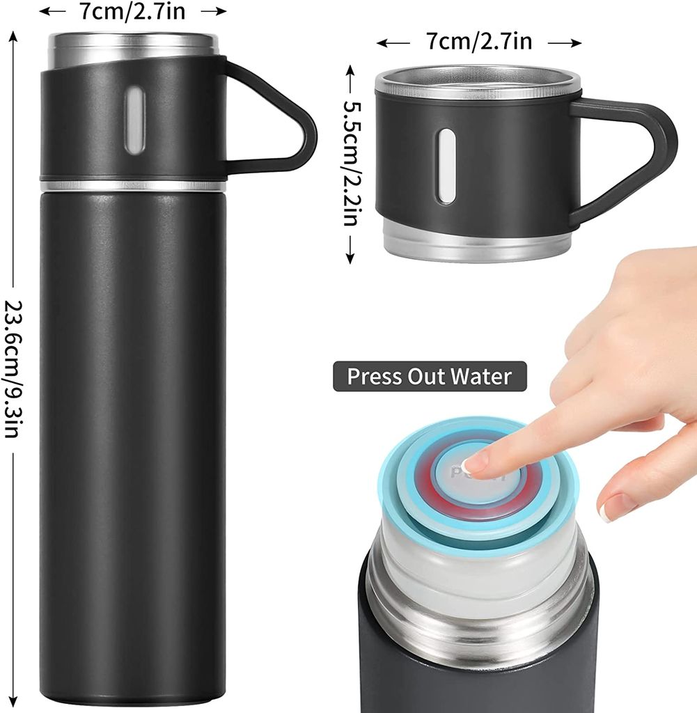 SAHAPECT Black 500 ml Vacuum Flask Set, Hot & Cold Bottle, Thermos Set For Best Gifting Ideas