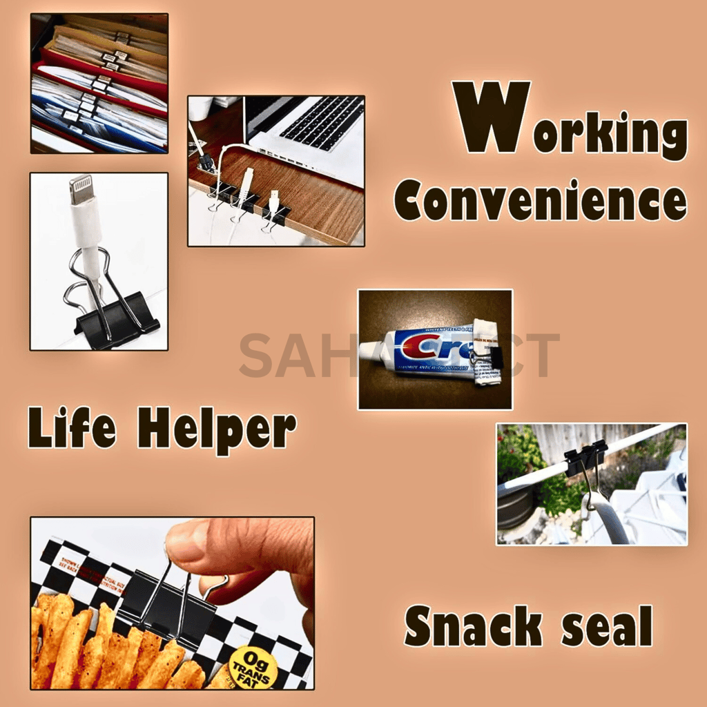 SAHAPECT 48 Nos, 19 mm Binder Clip, Paper Clip, Push Holding Pin Clamp,Metal Black Small Clip For Arrangement Loose Papers, Documents