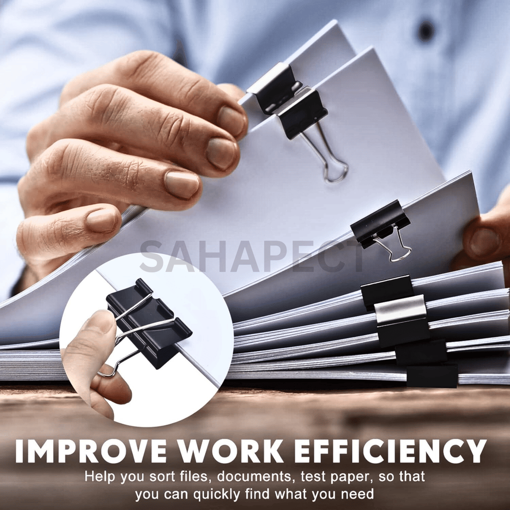 SAHAPECT 48 Nos, 19 mm Binder Clip, Paper Clip, Push Holding Pin Clamp,Metal Black Small Clip For Arrangement Loose Papers, Documents