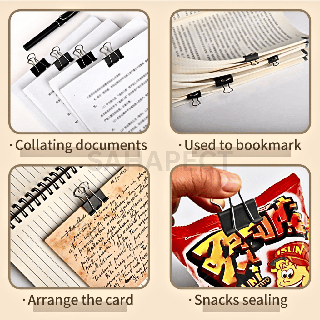 SAHAPECT 48 Nos, 19 mm Binder Clip, Paper Clip, Push Holding Pin Clamp,Metal Black Small Clip For Arrangement Loose Papers, Documents