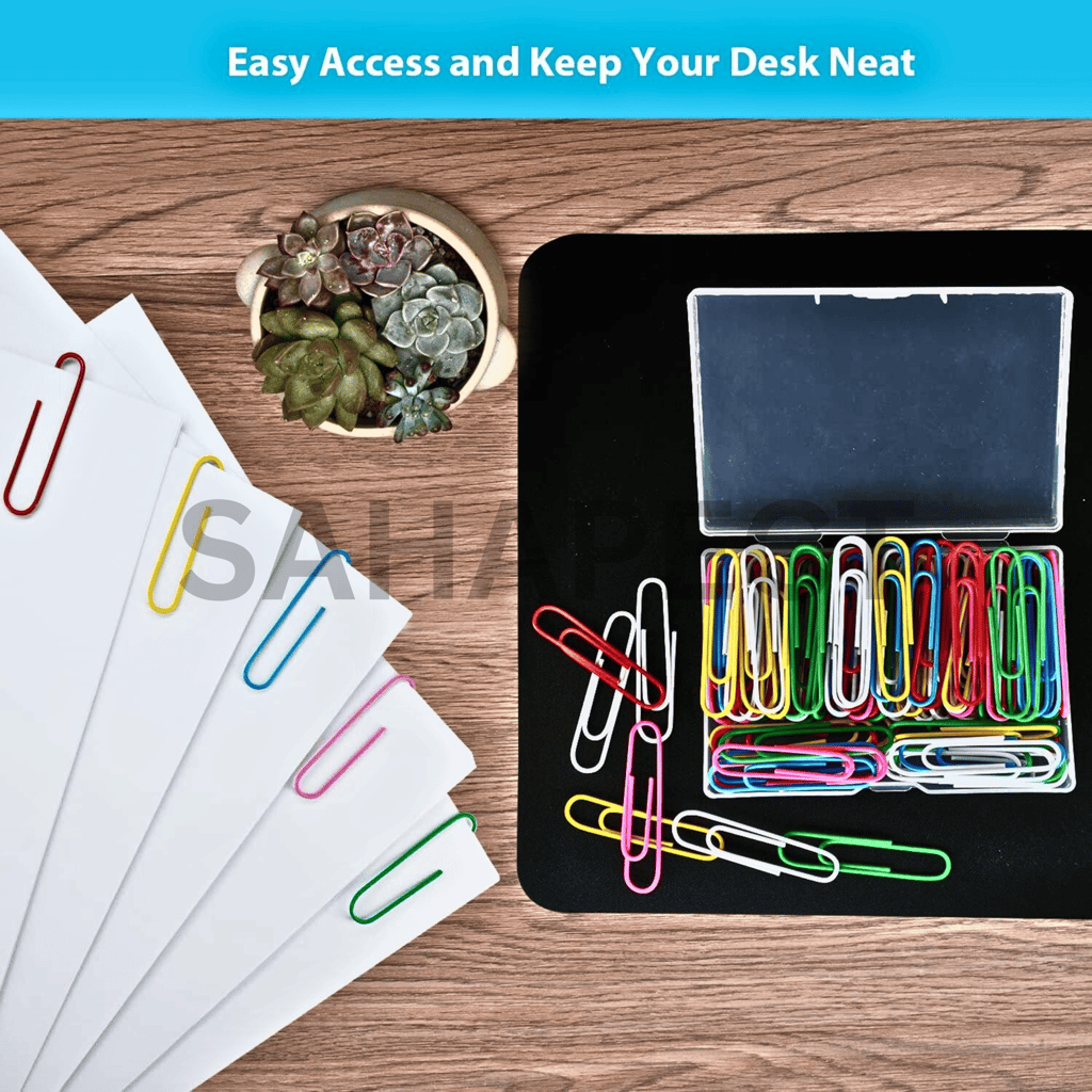 SAHAPECT 100 Nos Of 28 mm Multi Color Paper Pin, Paper Clip, Gem Pin, Binder Clip, Metal Stainless Steel U Clip, Stationary Clip Pin