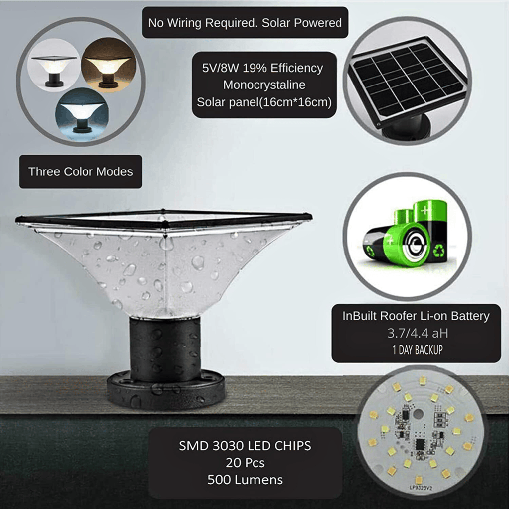 SAHAPECT 10 Watt 20 LED, Solar LED Light, Solar Gate Light, Pillar Pole Post Light, Automatic Outdoor Waterproof Light Multi Colour Lamp
