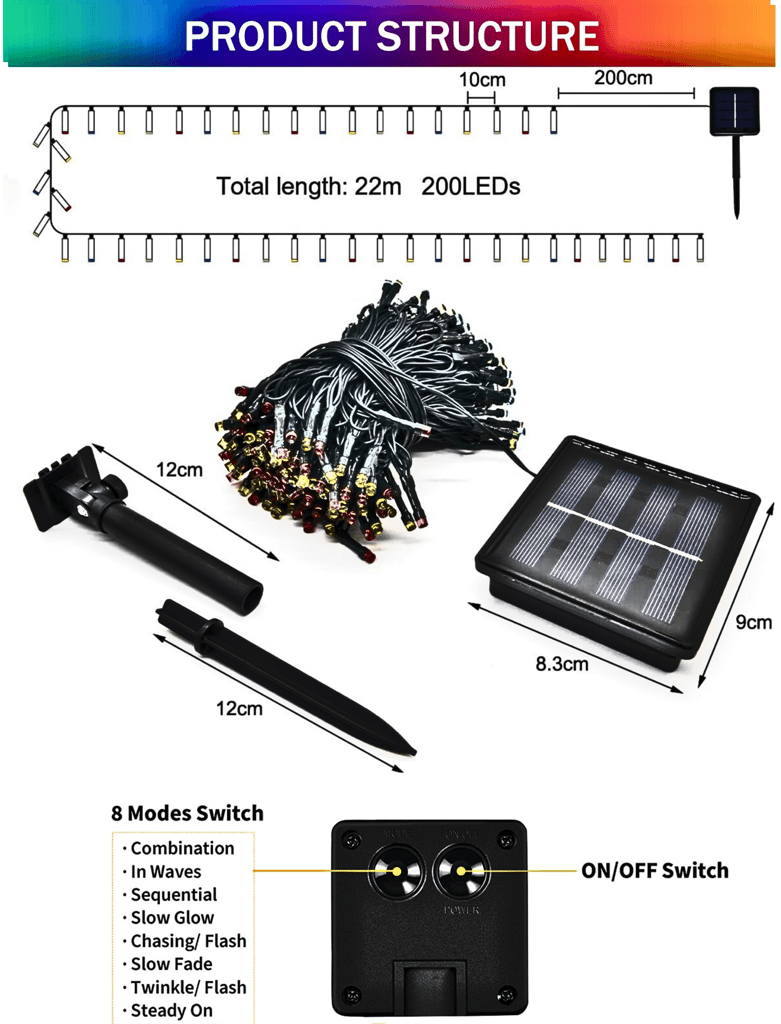 SAHAPECT Solar LED Light, 200 LED 22 Mtr Long, Multi Color Lights,Copper Wire, String Fairy LED Light Lamp