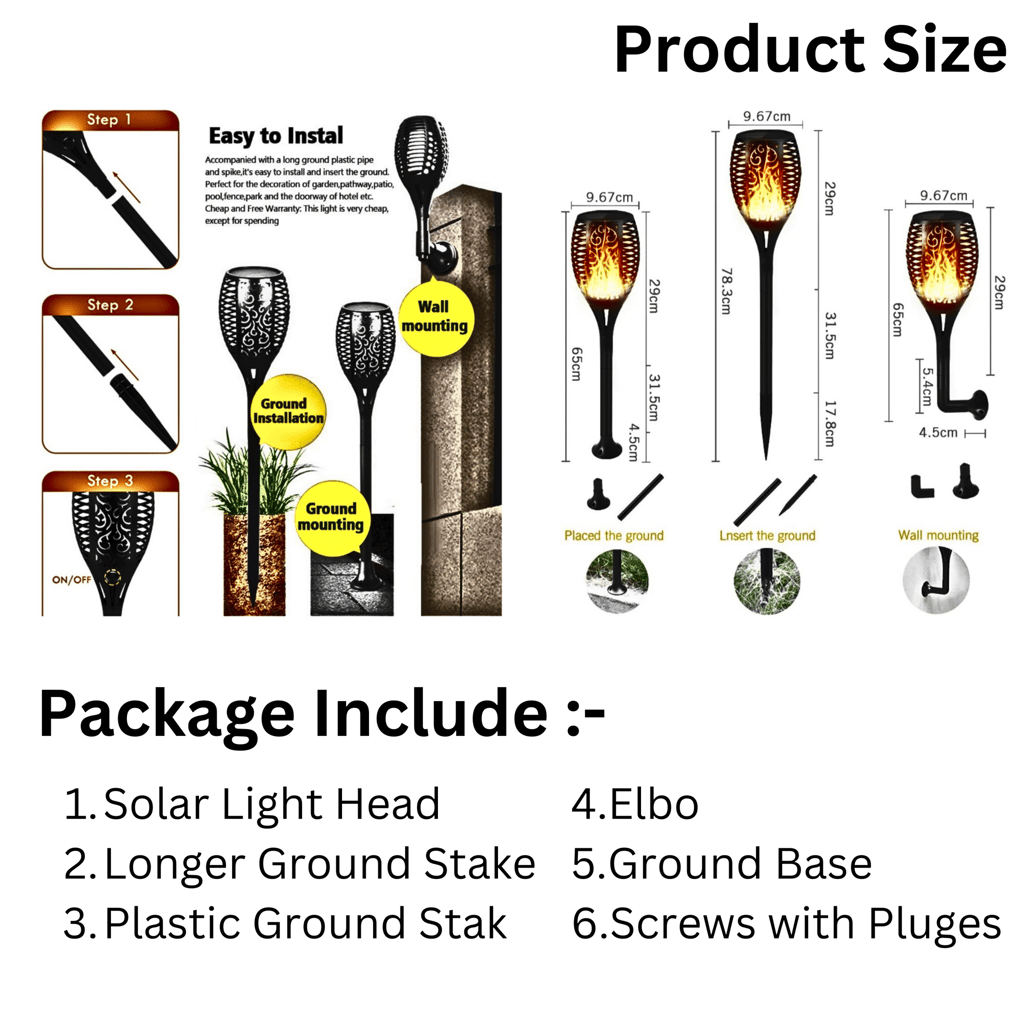 SAHAPECT Solar LED Light, 96 Led Garden Marshal Flickering Flame Torch Light Lamp-Pack of 1
