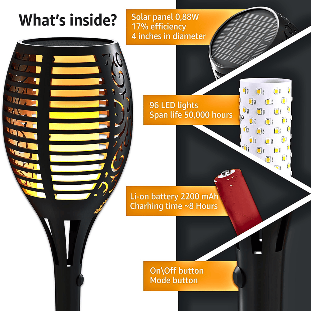 SAHAPECT Solar LED Light, 96 Led Garden Marshal Flickering Flame Torch Light Lamp-Pack of 1