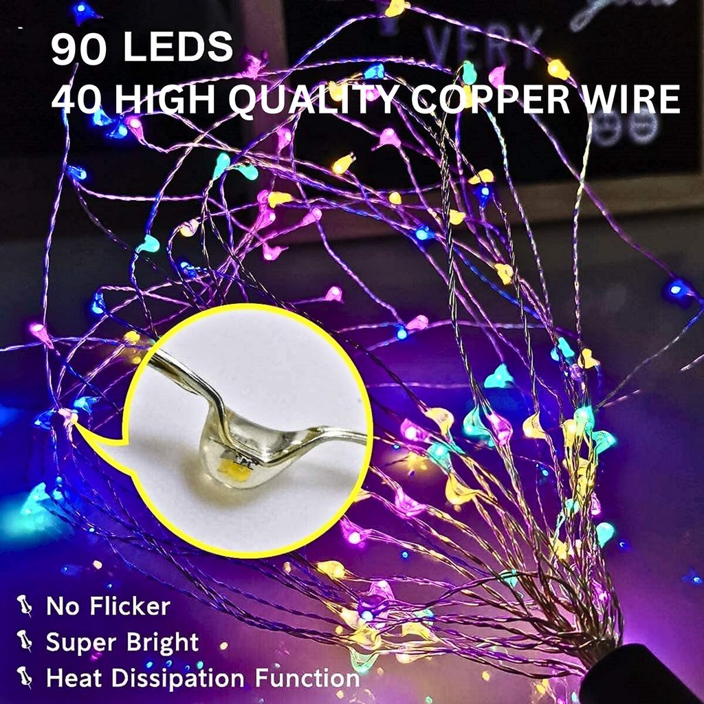 SAHAPECT Solar LED Light, 90 LED 40 Copper Wire, Multi Color, Firework Light Lamp – Pack of 2