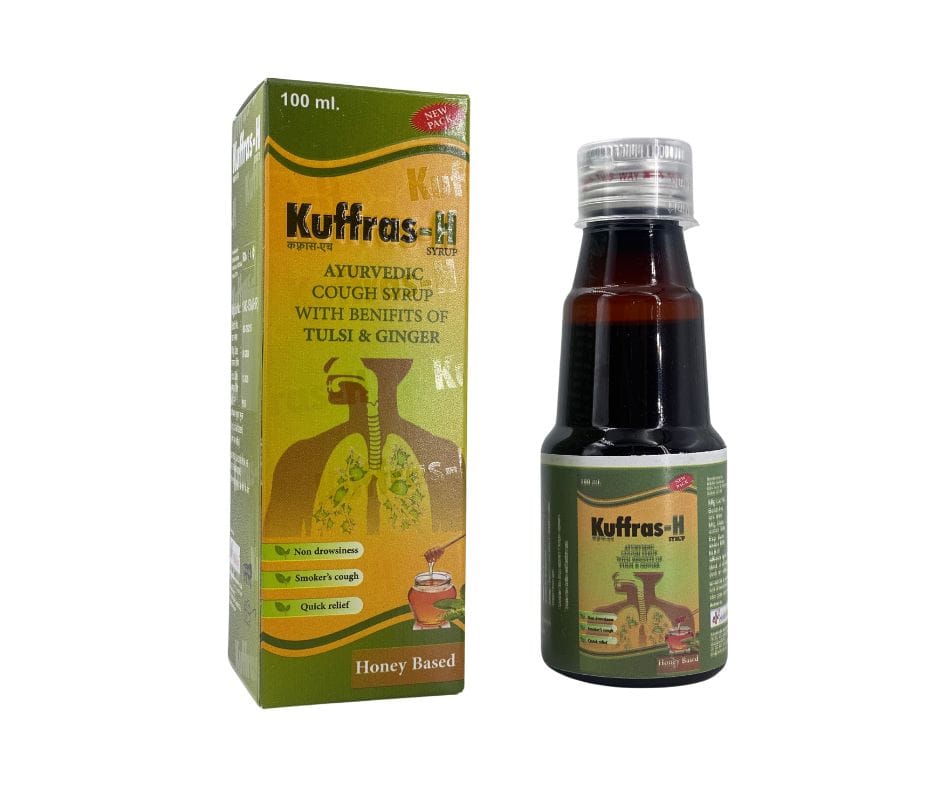 Kuffras-H Ayurvedic Cough Syrup 100ml with Tulsi, Ginger & Honey - Non-Drowsy