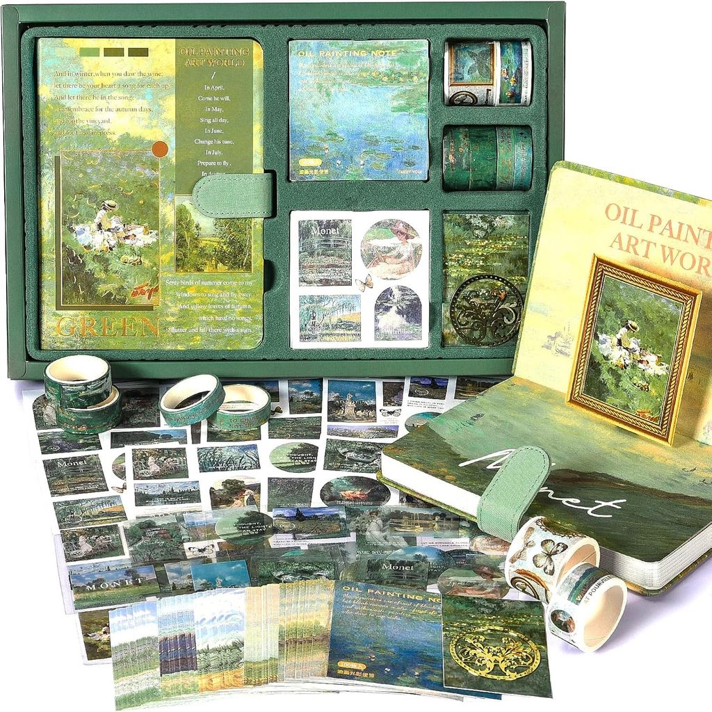 KTRS ENTERPRISE Supplies Journaling Kit, Vintage Oil Painting Colorful Blank Notebook for Junk Journal, Aesthetic Scrapbook Kit with Scrapbook Stickers Washi Tapes, Art Journal Gift for Teen Girl Women - Stationery | Buy online on ZillyBuy