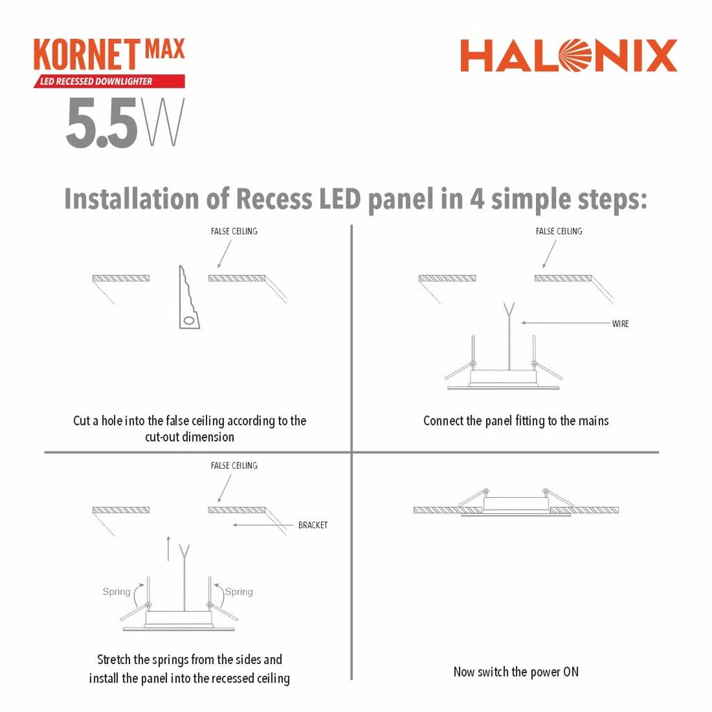 Kornet 5.5-watt Junction box Cool white Led Downlighter| Cut out- 3 inch | No False ceiling required | Surge Protection - Upto 4 KV (Pack of 1, White) Visit the Halonix Store