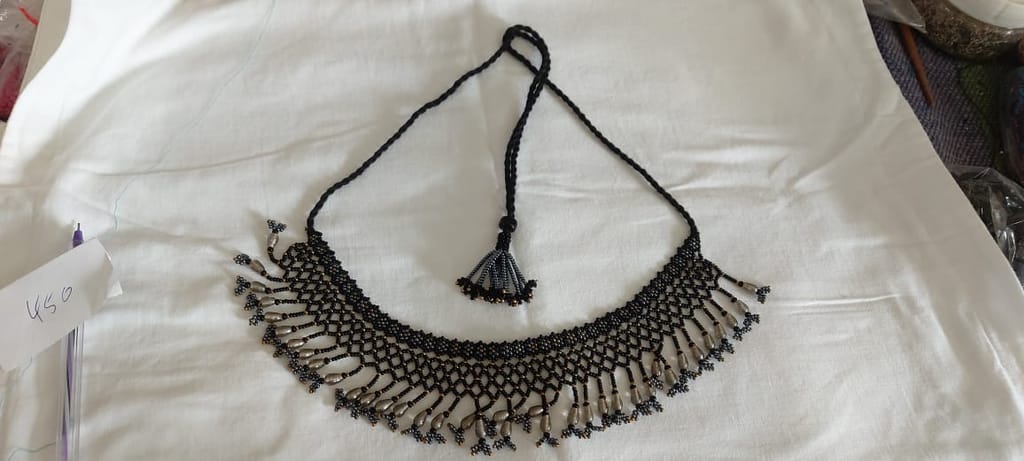 Black and White Necklace With a Striking Combination of Beads and Tassels - Jewellery Sets | Buy online on ZillyBuy