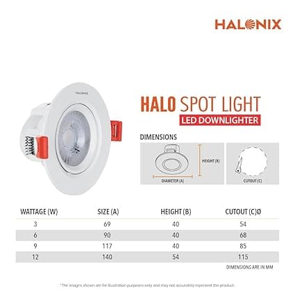 12W Neutral White Adjustable Halo led Spot Light | Compact Design with 120° Beam Angle | Recessed Down Light for False Ceiling | Cutout - 4.5 inch | Pack of 1