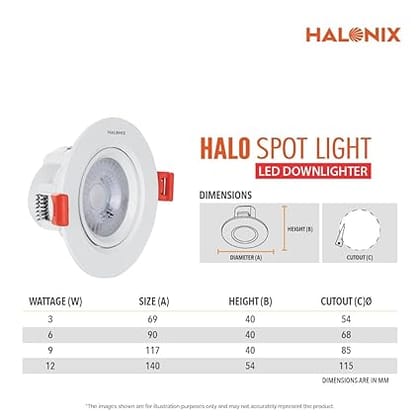 9W 2700K Yellow Adjustable Halo led Spot Light | Compact Design with 120° Beam Angle | Recessed Down Light for False Ceiling | Cutout - 3.3 inch | Pack of 1