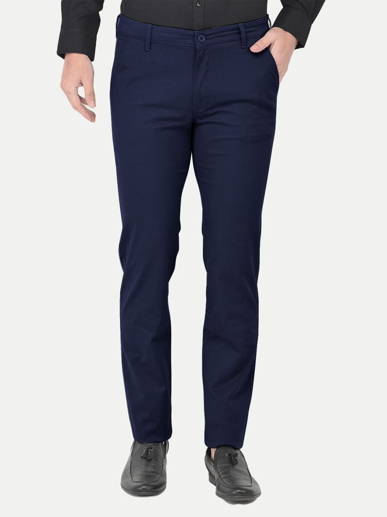 Mens Dark Navy Solid Chinos Trousers - Trousers | Buy online on ZillyBuy