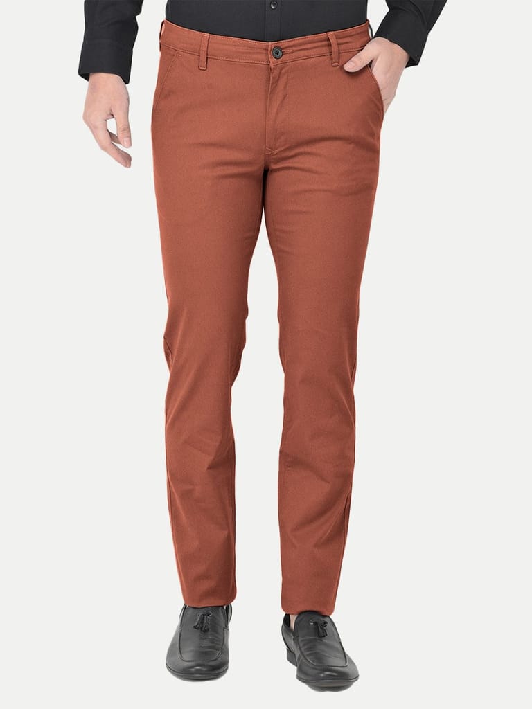Mens Orange Solid Chinos Trousers - Trousers | Buy online on ZillyBuy