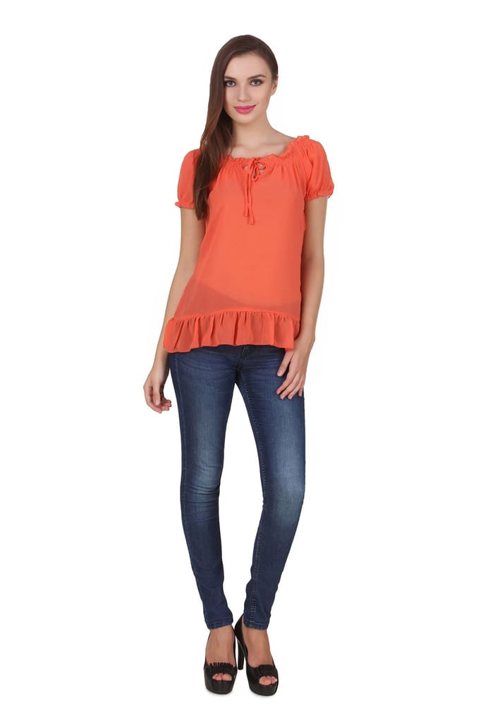 One femme Women's Chiffon Solid Color Off-Shoulder Top