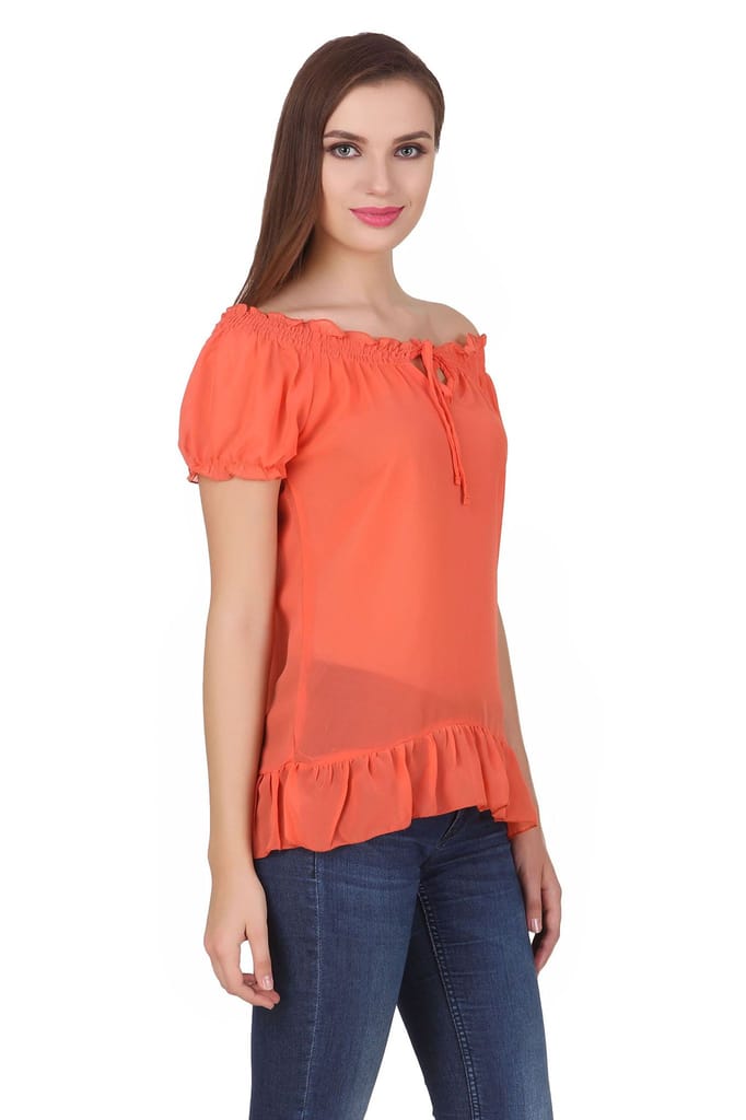 One femme Women's Chiffon Solid Color Off-Shoulder Top
