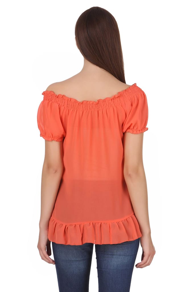 One femme Women's Chiffon Solid Color Off-Shoulder Top