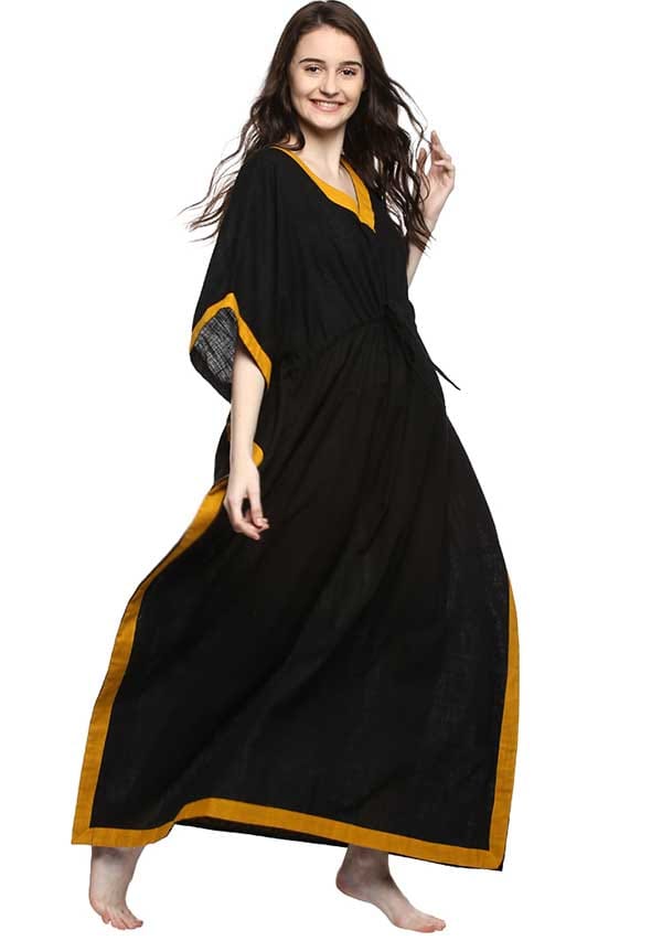 Black Mustard V-Neck Cotton Kaftan - Kurtis, Tunics | Buy online on ZillyBuy
