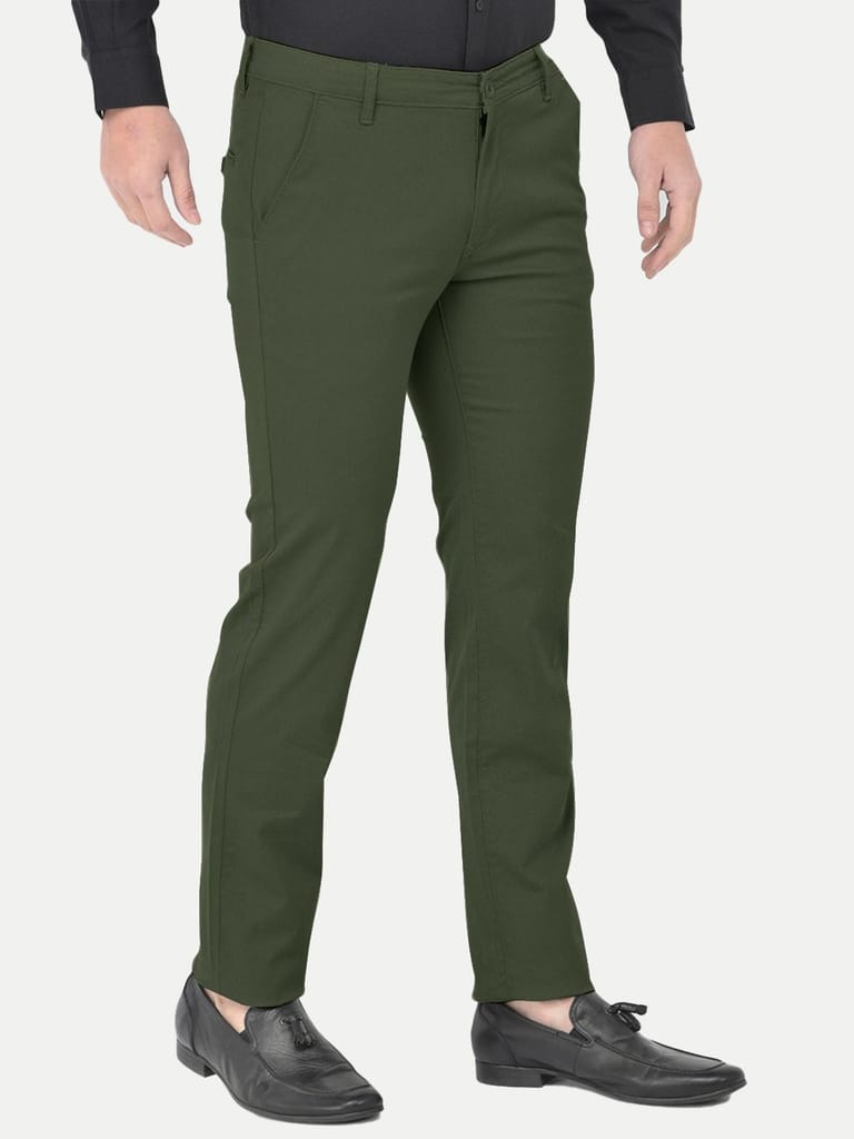 Mens Green Solid Chinos Trousers - Trousers | Buy online on ZillyBuy