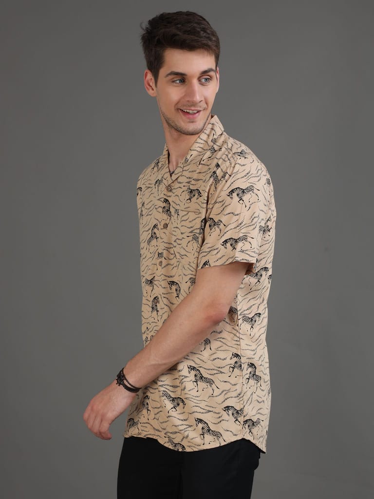 Safari Wilderness Half Sleeves Cuban Collar Shirt