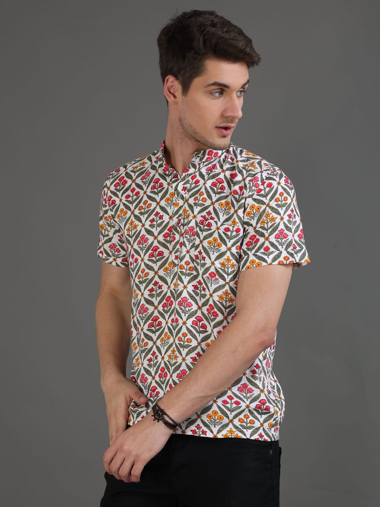 Geofloral Printed Half Sleeves Kurta Shirt