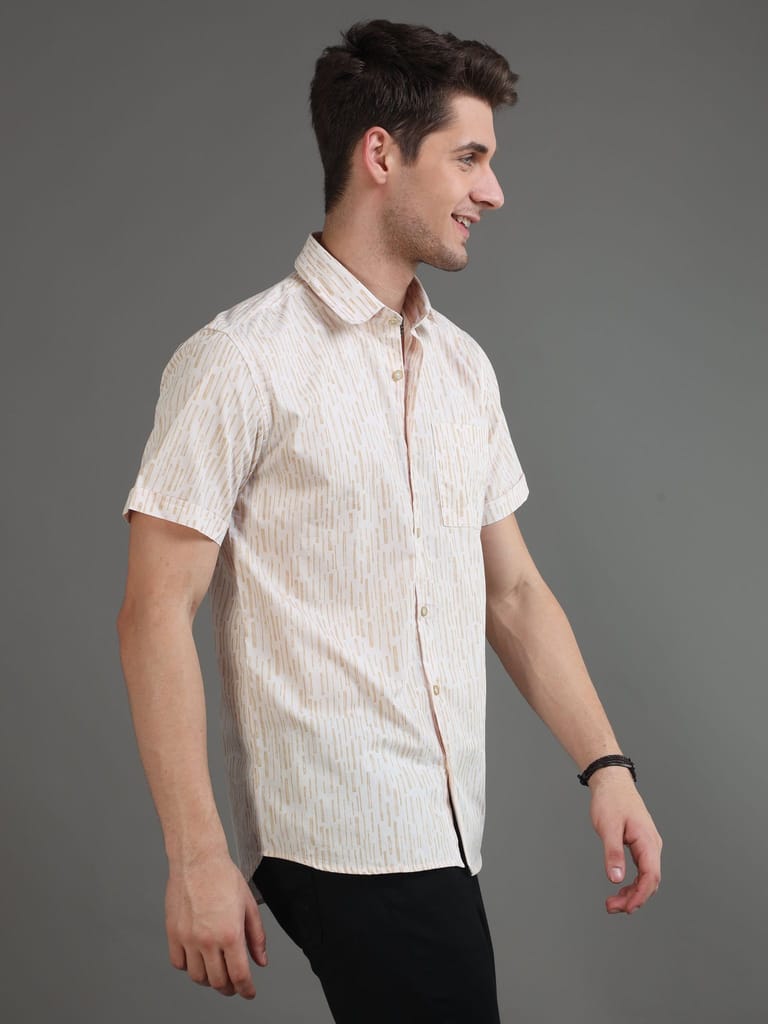 Dash Brown Stripe Print Half Sleeves Shirt