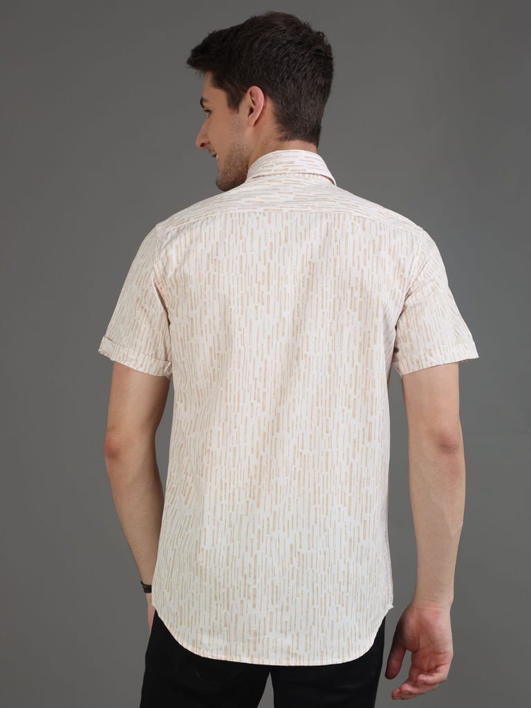 Dash Brown Stripe Print Half Sleeves Shirt