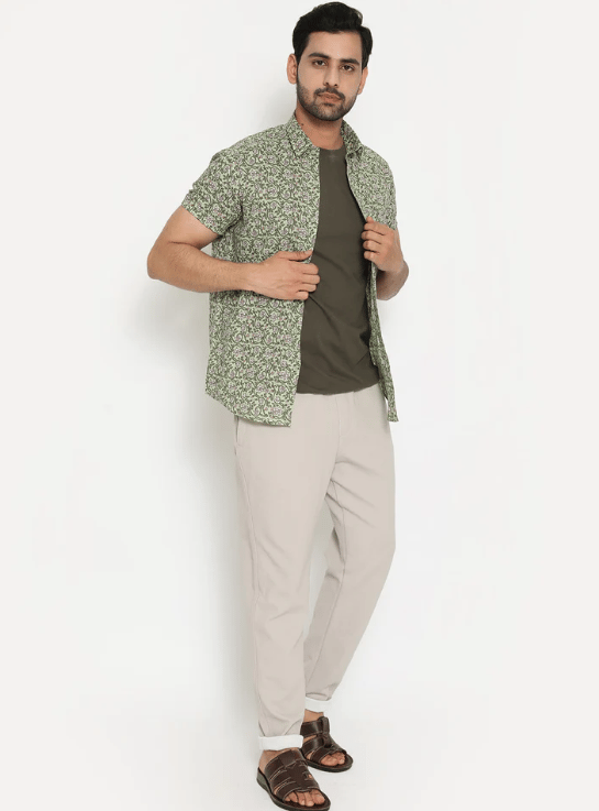 Light green Cotton Handblocked Printed Shirt
