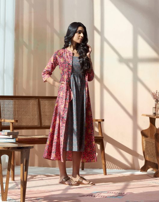 Strappy Smoked Dress With Outer Jacket Set