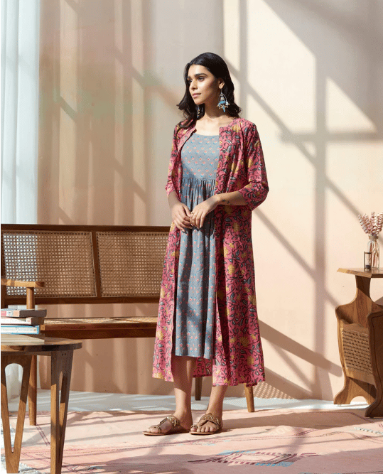 Strappy Smoked Dress With Outer Jacket Set