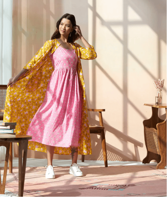 Strappy Smoked Dress With Outer Jacket Set