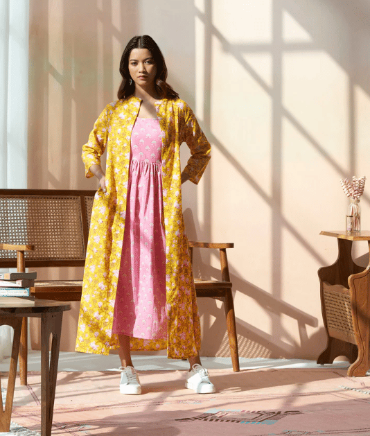 Strappy Smoked Dress With Outer Jacket Set