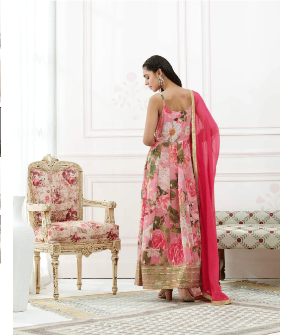 Floral Printed Emb Kurta Dupatta Set