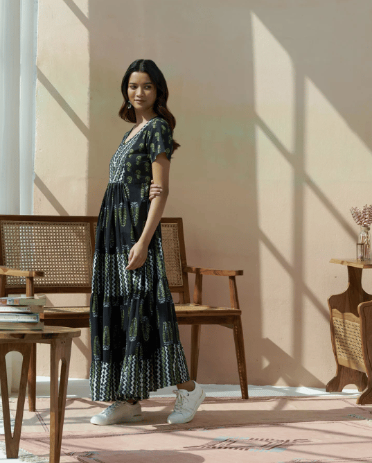 Handblocked Tiered Dress