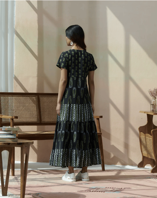 Handblocked Tiered Dress