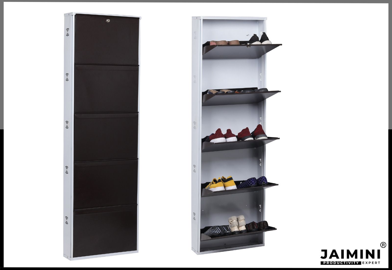 Jaimini 5 Shelves Metal Shoe Rack Wall Mounted, Brown (DIY)