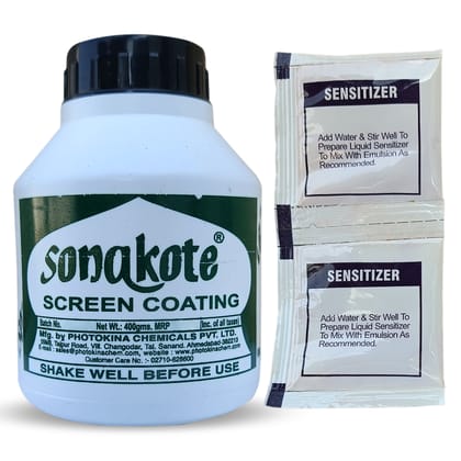 Sonakote Screen Coating Emulsion 400G Bottle with 2 Sensitizer Pouch (Green)