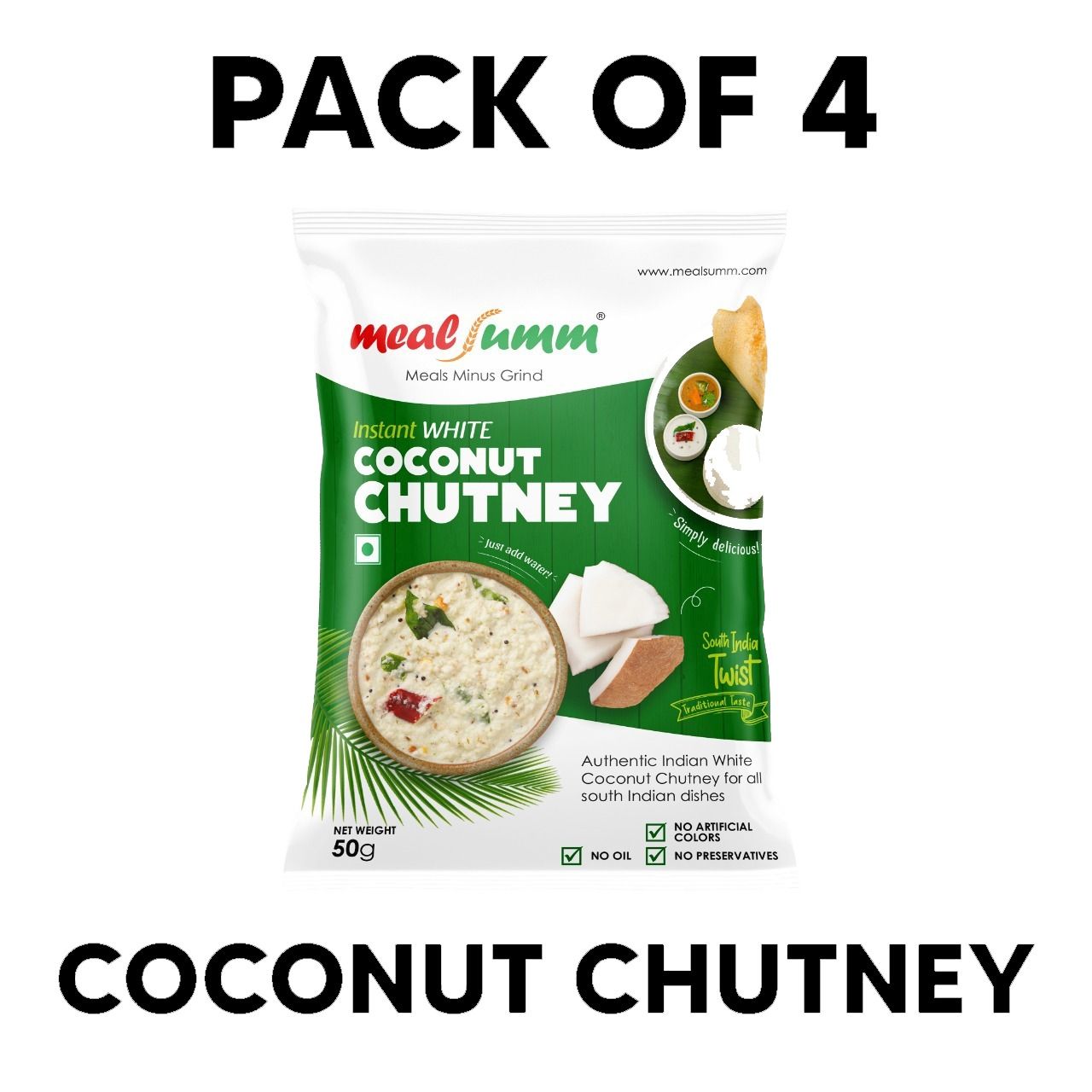 Coconut Chutney - Nariyal Chatni (Just add Water, Only Rs 8 per serving), 200 gm- Pack of 4