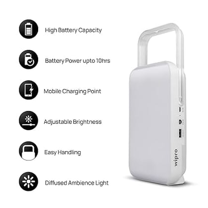 Safari Emergency Rechargeable Led Lantern with 7200 Mah Battery | 122 Individual Led Lights | Brightness Control Feature | in- Built Mobile Charging Point|15 Watt (Pack of 1) White