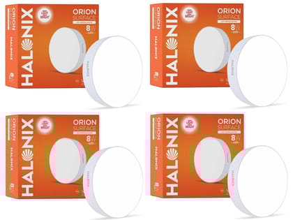 8W White Orion Round Led Rimless Surface downlighter| Led Ceiling Light for Home, Shop and Office |Pack of 4, White.