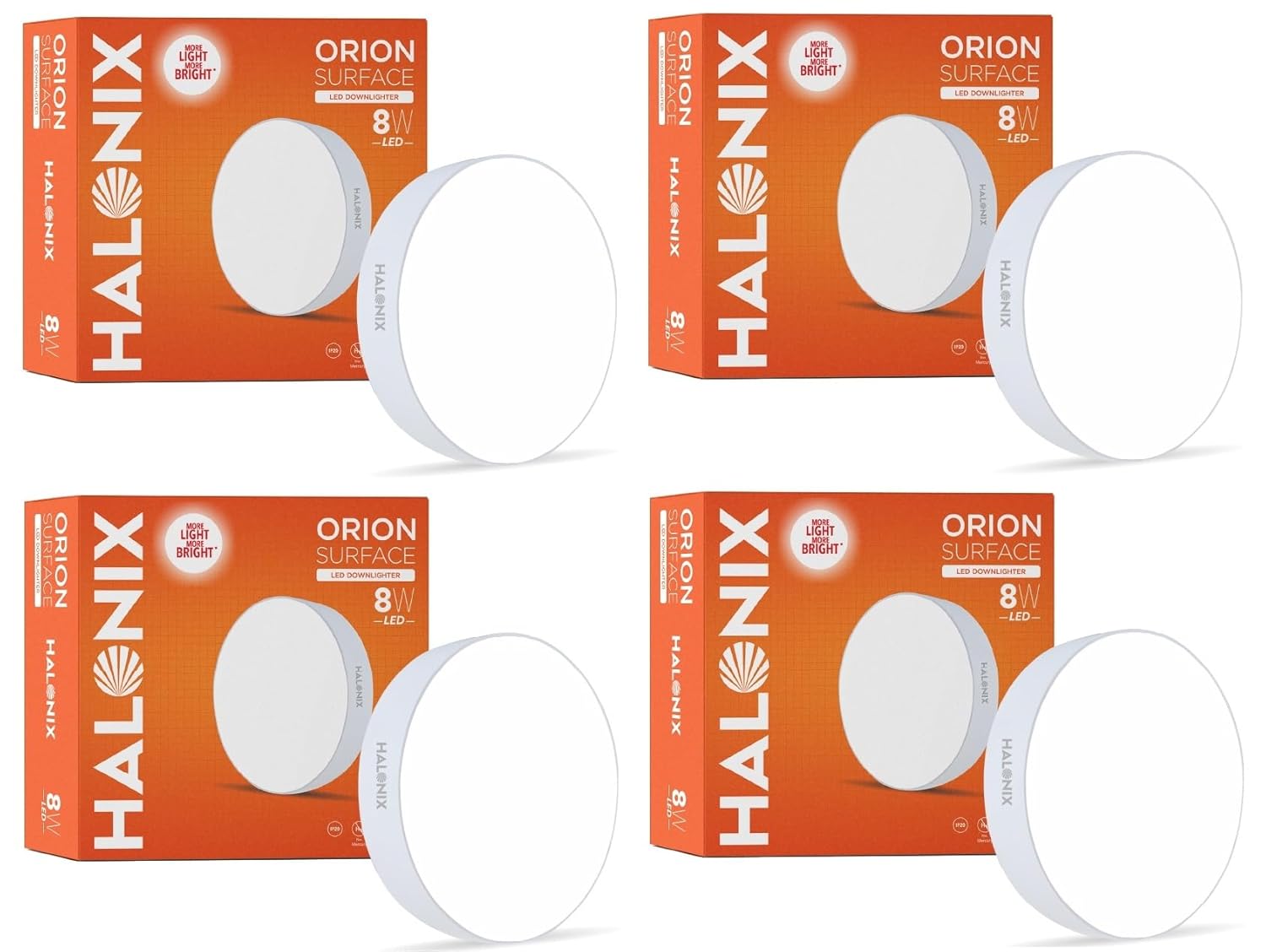 8W White Orion Round Led Rimless Surface downlighter| Led Ceiling Light for Home, Shop and Office |Pack of 4, White.