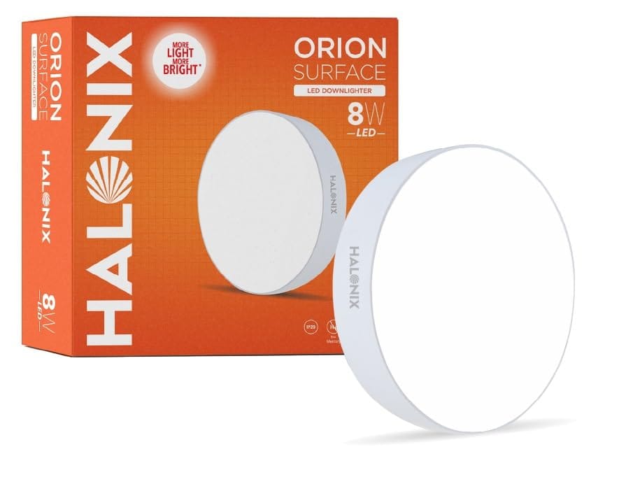 8W White Orion Round Led Rimless Surface downlighter| Led Ceiling Light for Home, Shop and Office |Pack of 4, White.